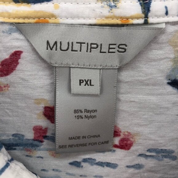 Multiples Shirt Womens Extra Large Petite Watercolor Boats Resort Wired Collar - Picture 5 of 9